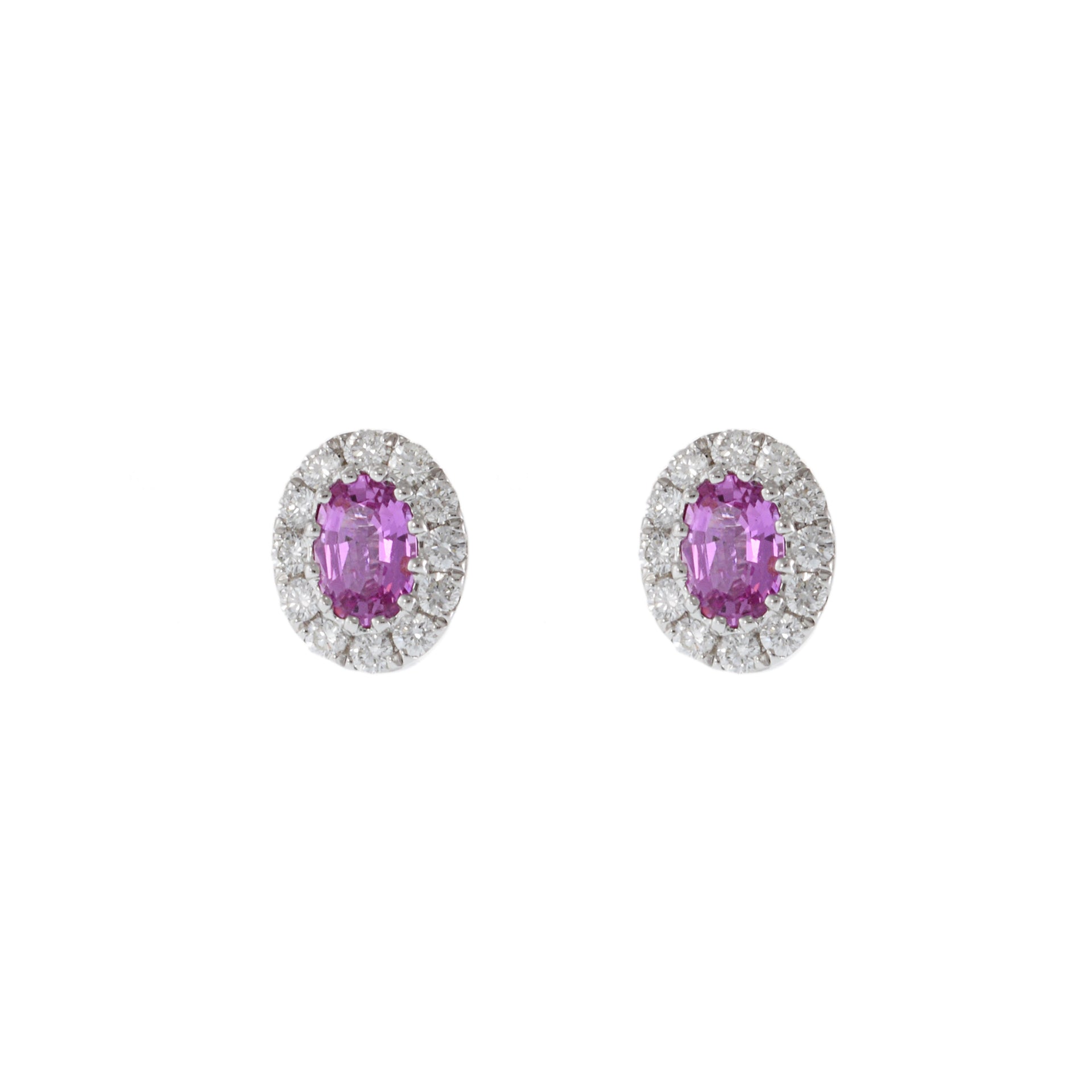 14KT White Gold Oval Pink Sapphires and Diamond Earrings