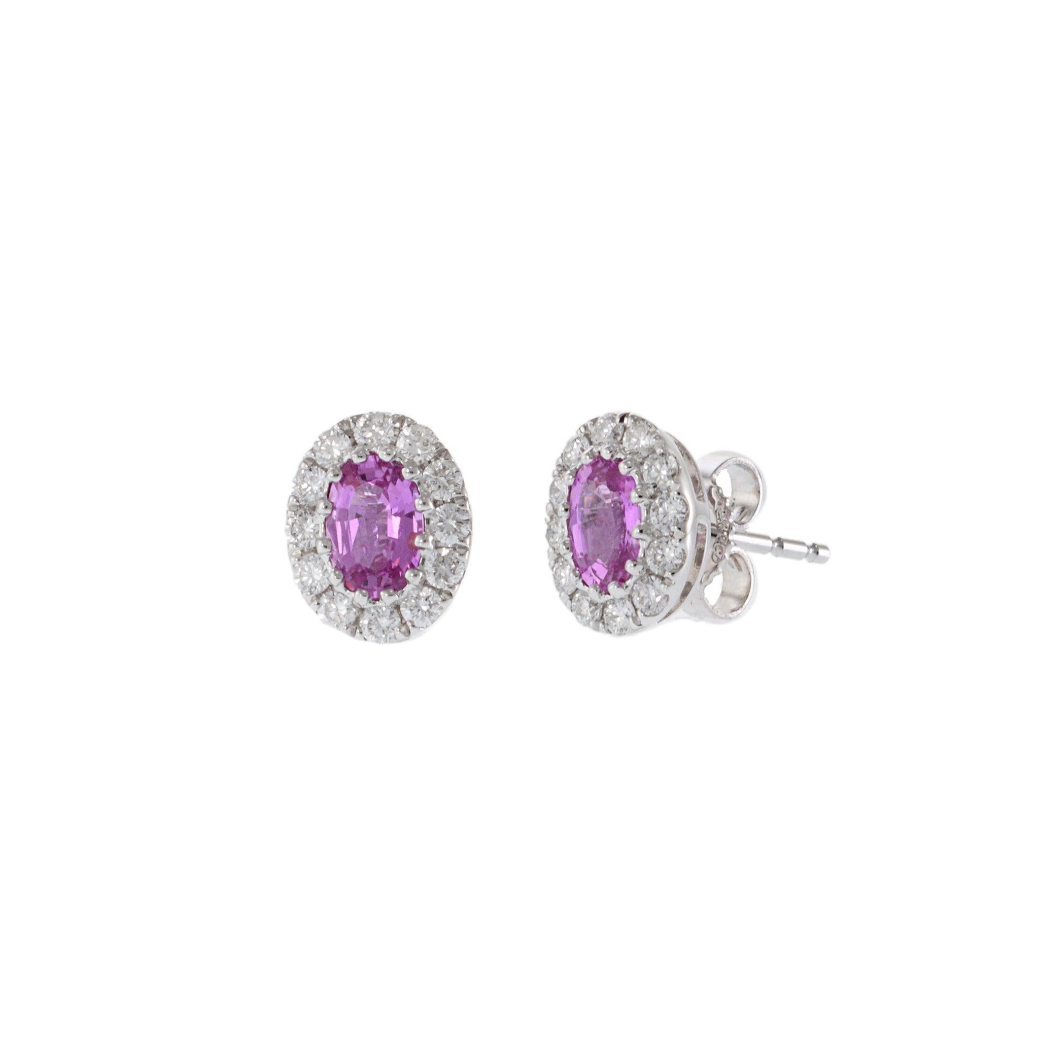 14KT White Gold Oval Pink Sapphires and Diamond Earrings