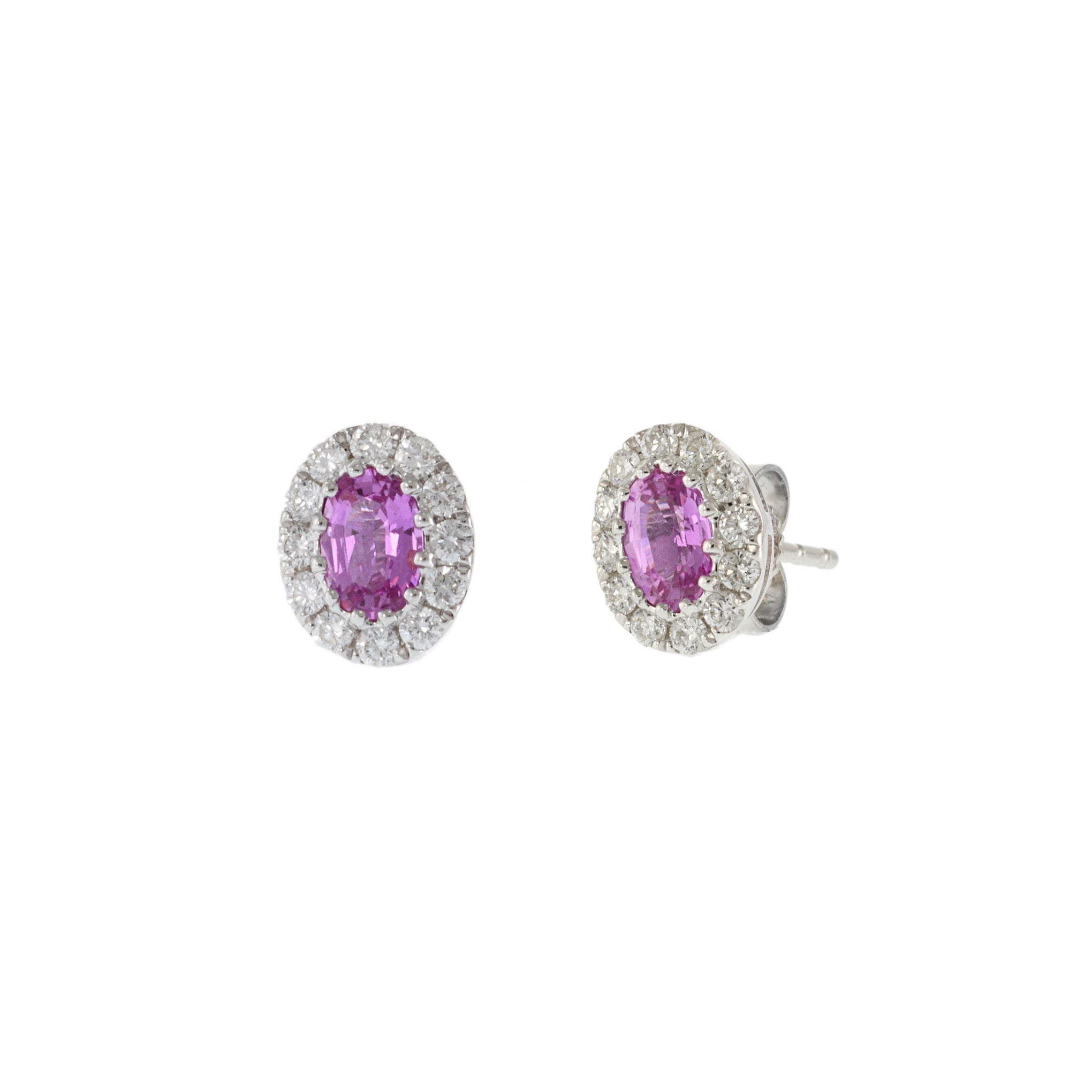 14KT White Gold Oval Pink Sapphires and Diamond Earrings