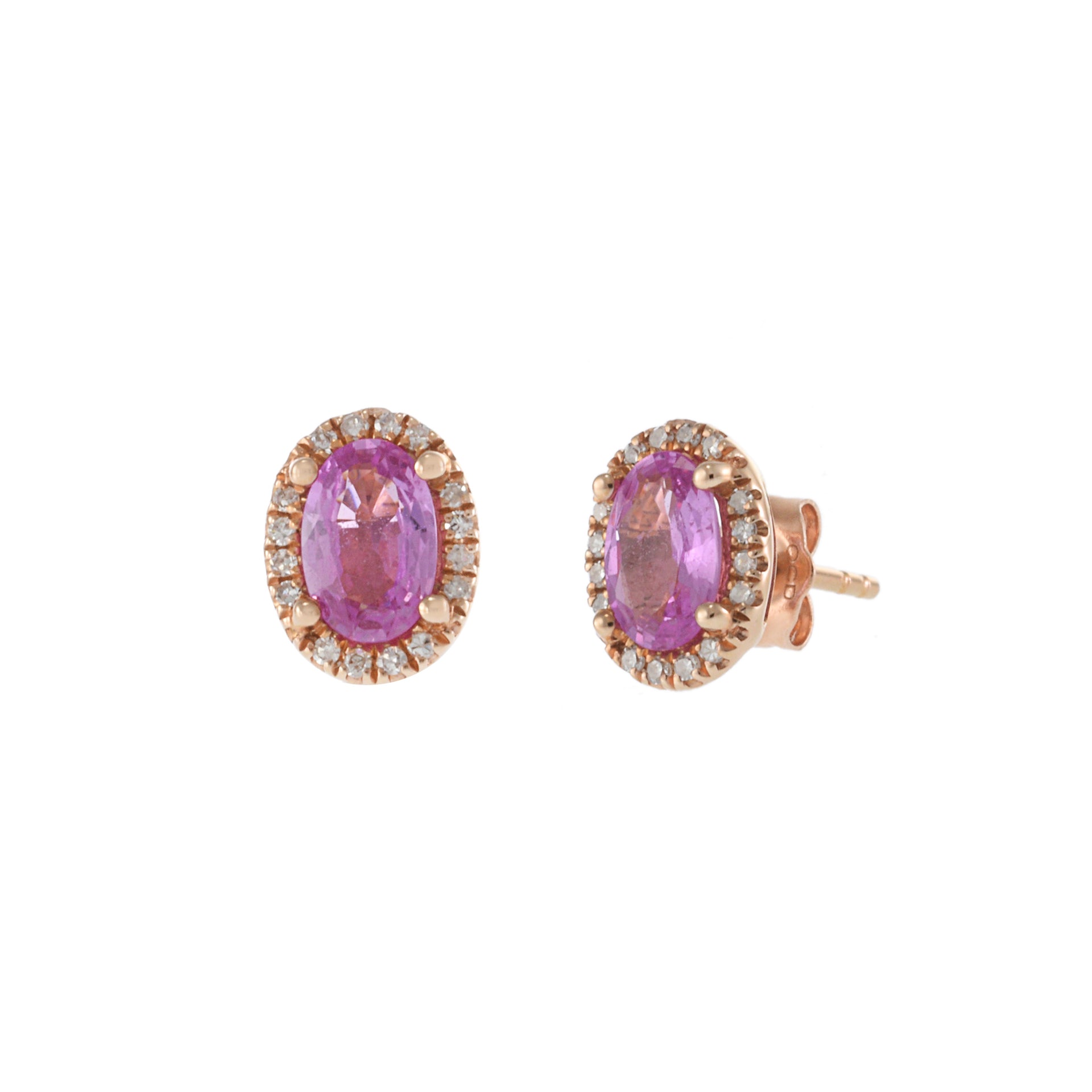 14KT Rose Gold Oval Pink Sapphires and Diamond Earrings