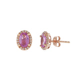 14KT Rose Gold Oval Pink Sapphires and Diamond Earrings