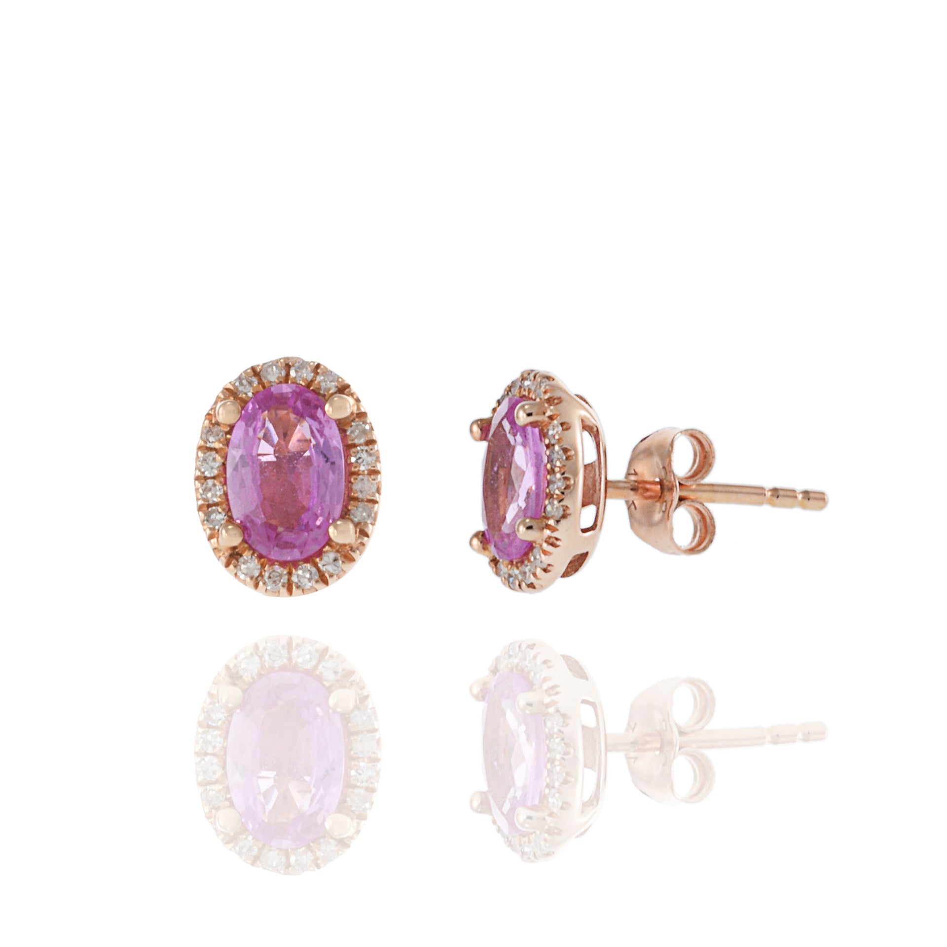 14KT Rose Gold Oval Pink Sapphires and Diamond Earrings