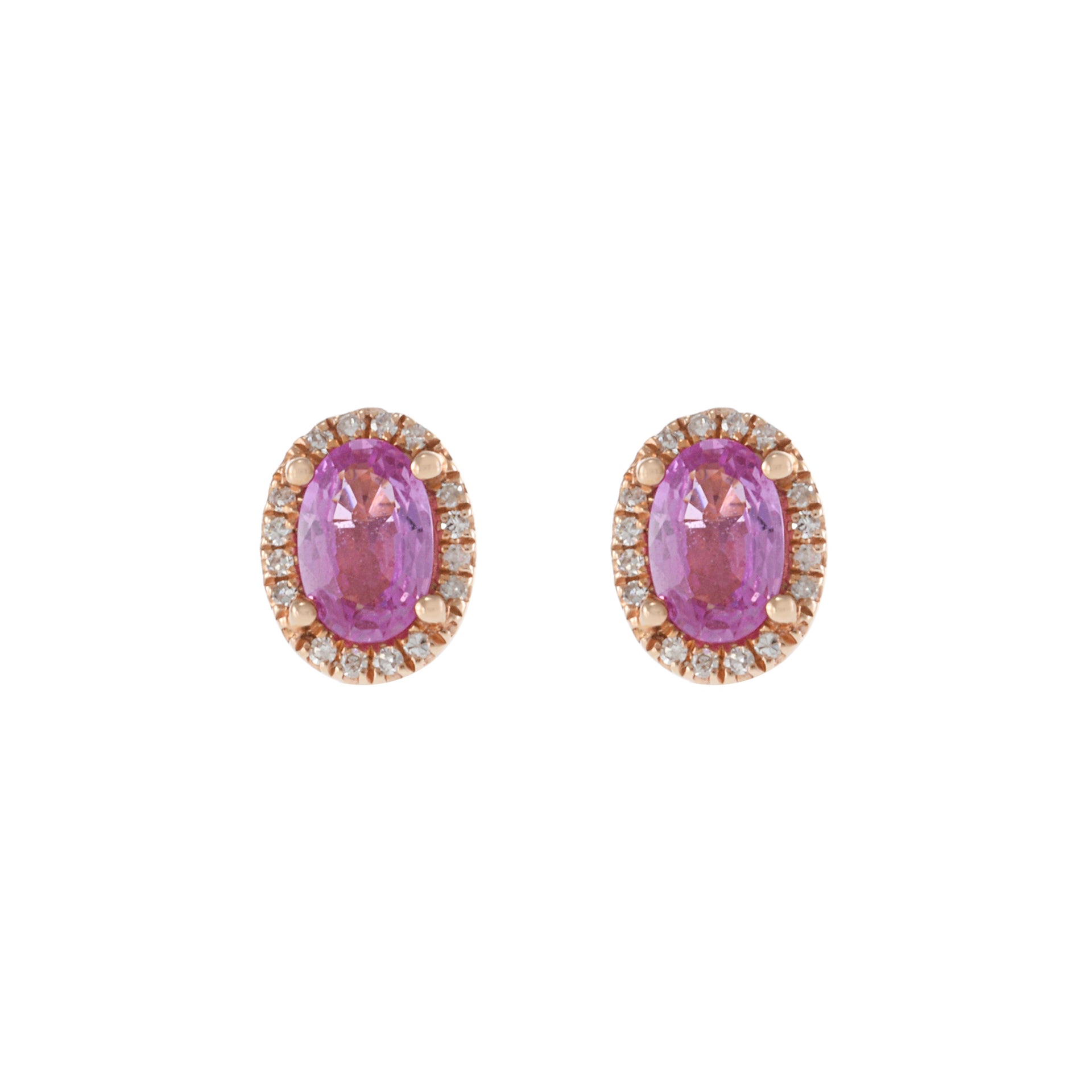 14KT Rose Gold Oval Pink Sapphires and Diamond Earrings