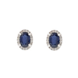 14KT White Gold Oval Blue Sapphire and Diamond Earrings