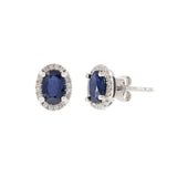 14KT White Gold Oval Blue Sapphire and Diamond Earrings