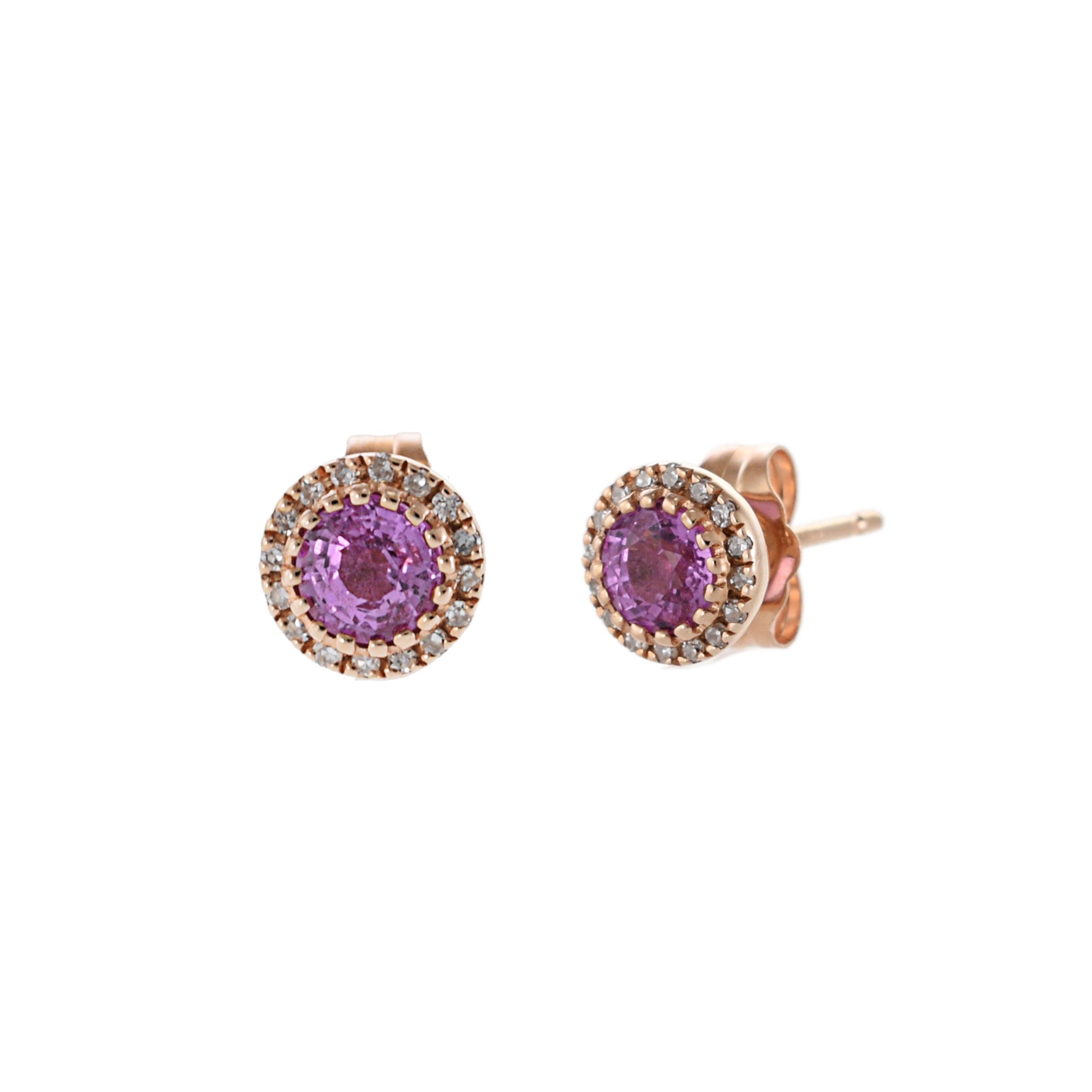 14KT Rose Gold Pink Sapphires and Diamond Circle Earring