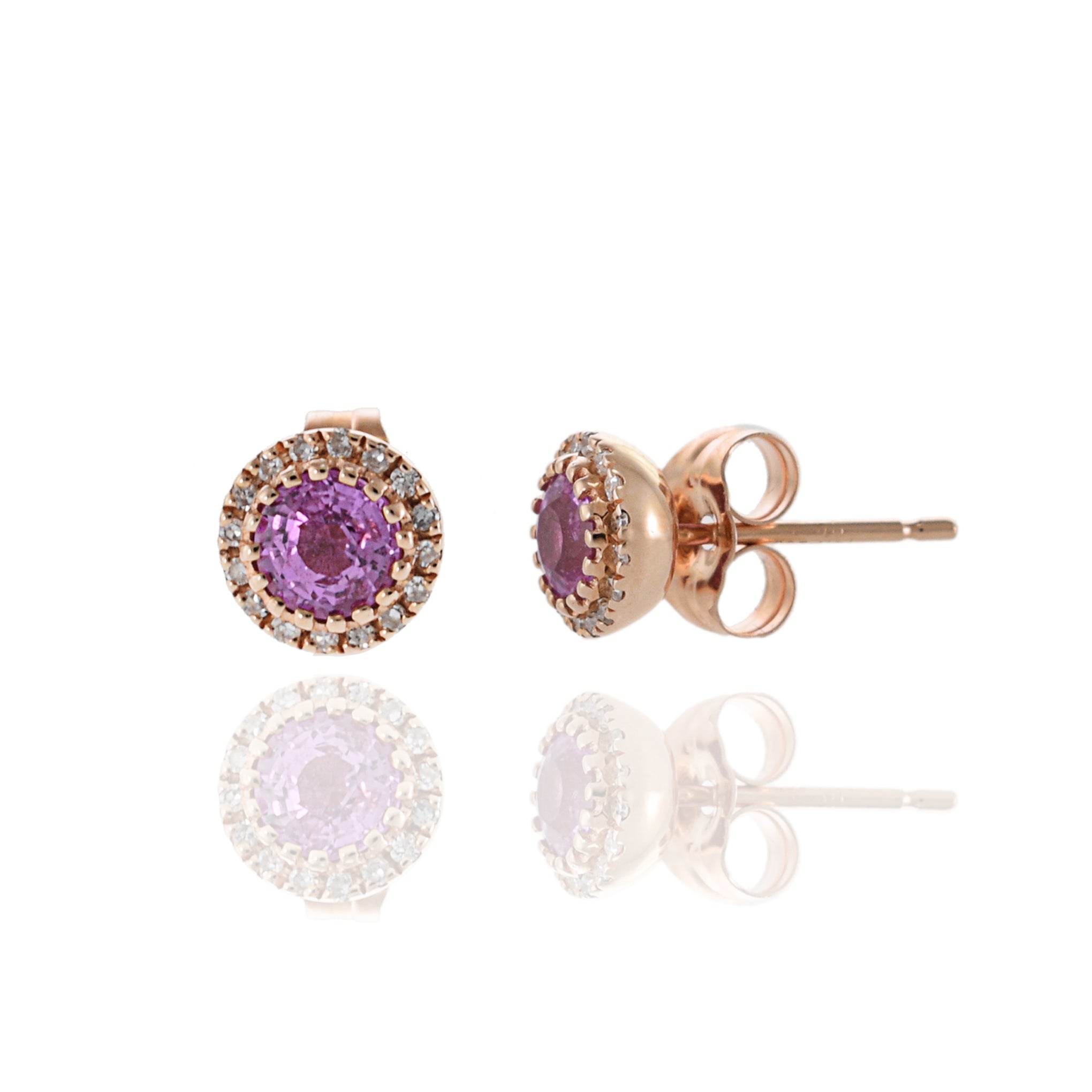 14KT Rose Gold Pink Sapphires and Diamond Circle Earring