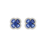 14KT White Gold Diamond and Blue Sapphires Flower Clover Earrings