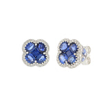 14KT White Gold Diamond and Blue Sapphires Flower Clover Earrings