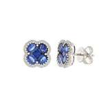 14KT White Gold Diamond and Blue Sapphires Flower Clover Earrings