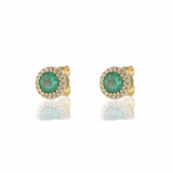 14KT Yellow Gold Halo Emerald and Diamond Stud Earrings