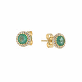 14KT Yellow Gold Halo Emerald and Diamond Stud Earrings