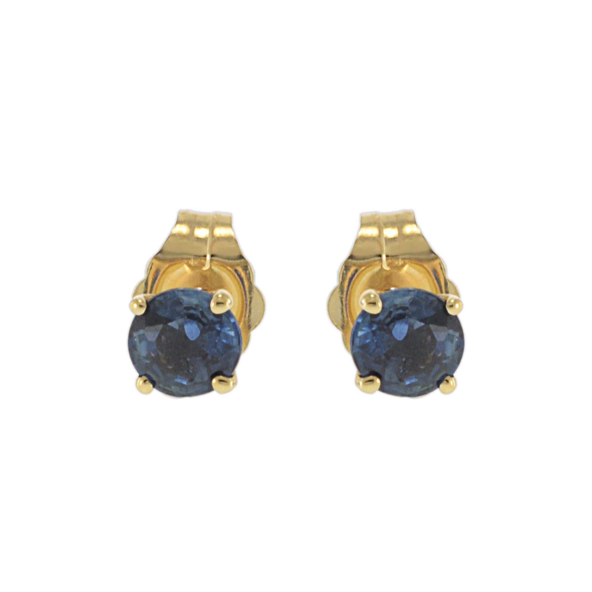 14KT Yellow Gold Blue Sapphire Stud Earrings