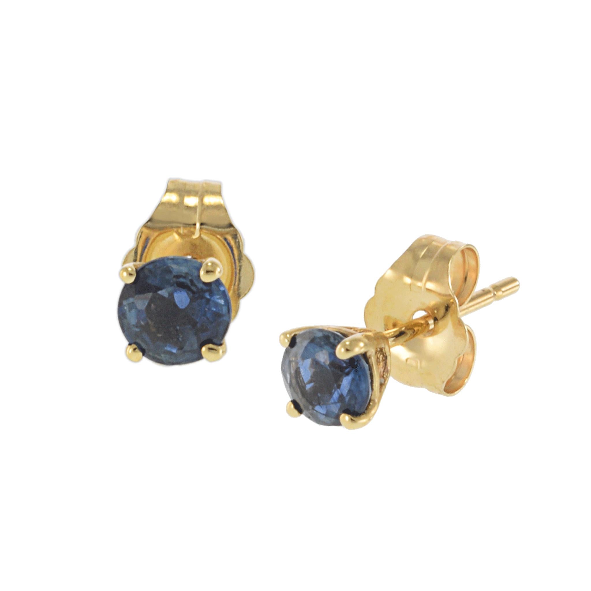 14KT Yellow Gold Blue Sapphire Stud Earrings