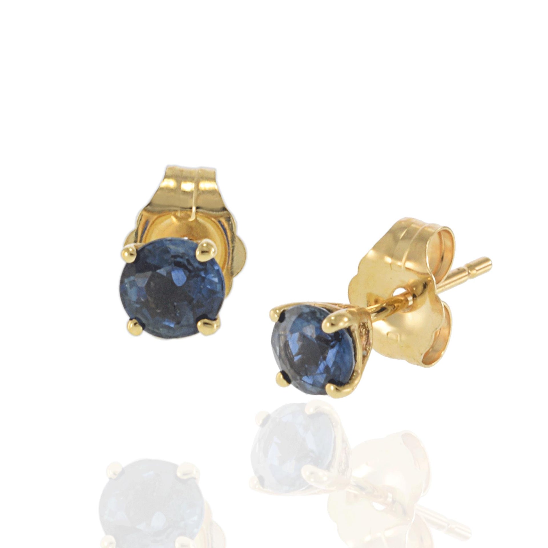 14KT Yellow Gold Blue Sapphire Stud Earrings