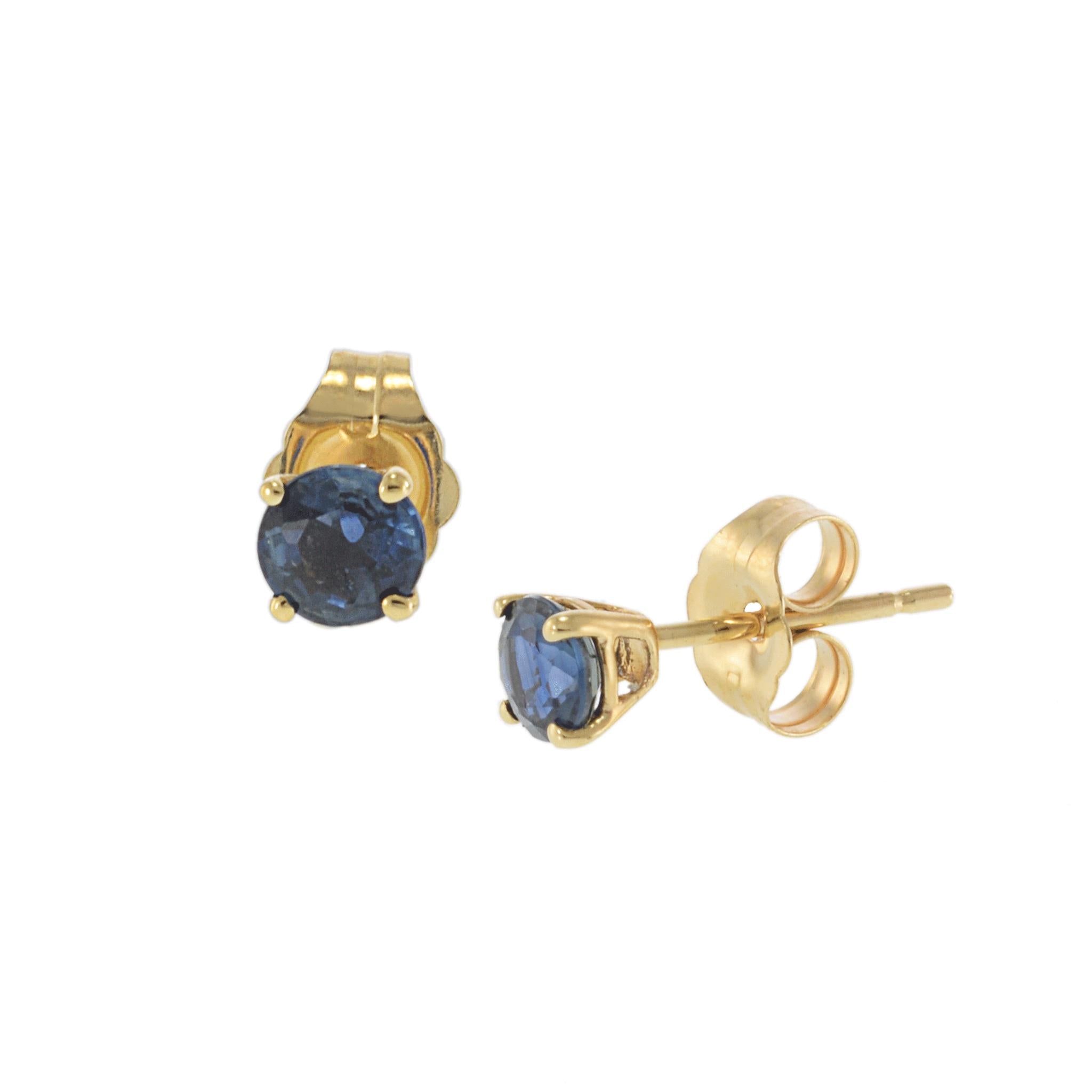 14KT Yellow Gold Blue Sapphire Stud Earrings