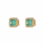 14KT Yellow Gold Cushion Cut Emerald and Diamond Stud Earrings