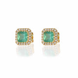 14KT Yellow Gold Cushion Cut Emerald and Diamond Stud Earrings