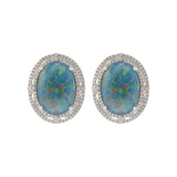 14KT White Gold Double Halo Opal and Diamond Earrings.