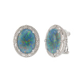 14KT White Gold Double Halo Opal and Diamond Earrings.