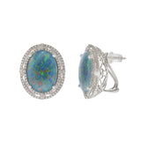 14KT White Gold Double Halo Opal and Diamond Earrings.