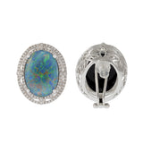 14KT White Gold Double Halo Opal and Diamond Earrings.