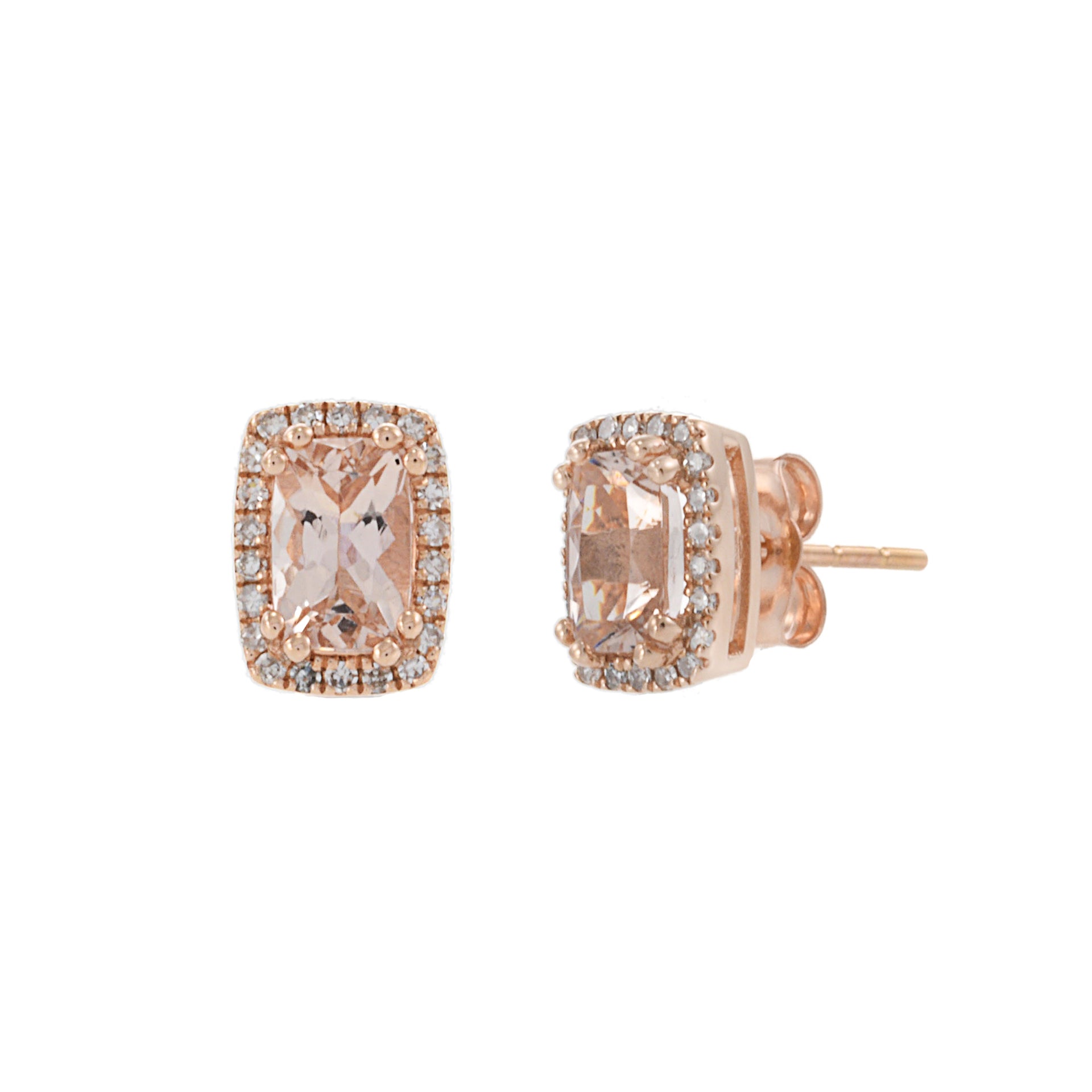 14KT Rose Gold Morganite and Diamond Halo Earrings