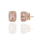 14KT Rose Gold Morganite and Diamond Halo Earrings