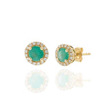14KT Yellow Gold Emerald and Diamond Halo Stud Earrings