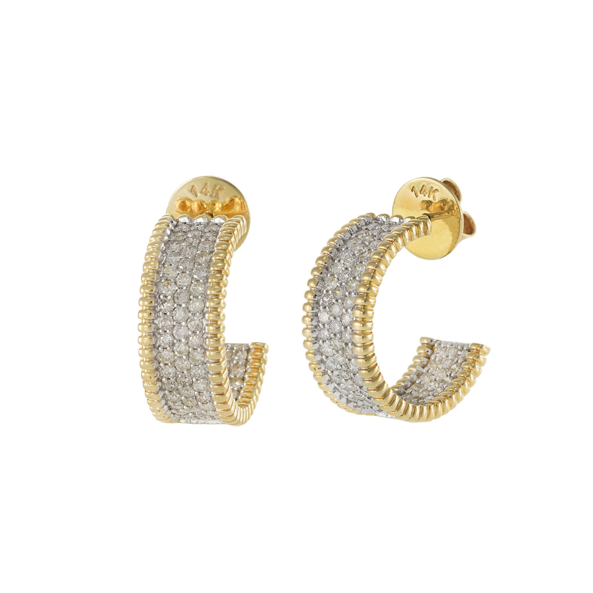 14KT Yellow Gold Open Diamond Huggie Earrings