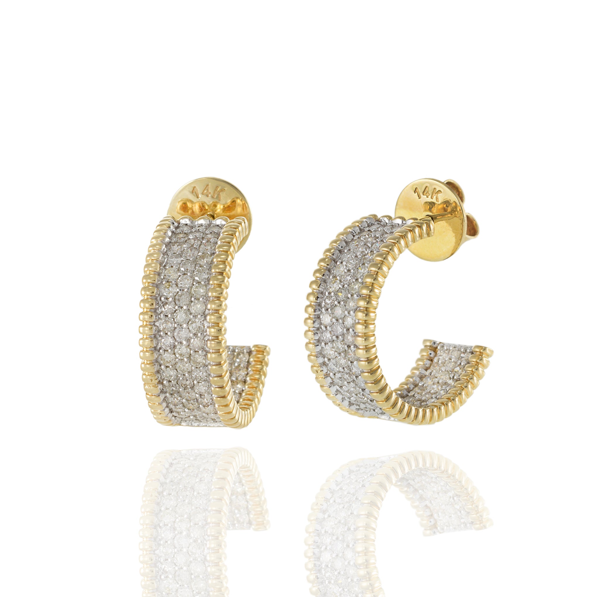 14KT Yellow Gold Open Diamond Huggie Earrings