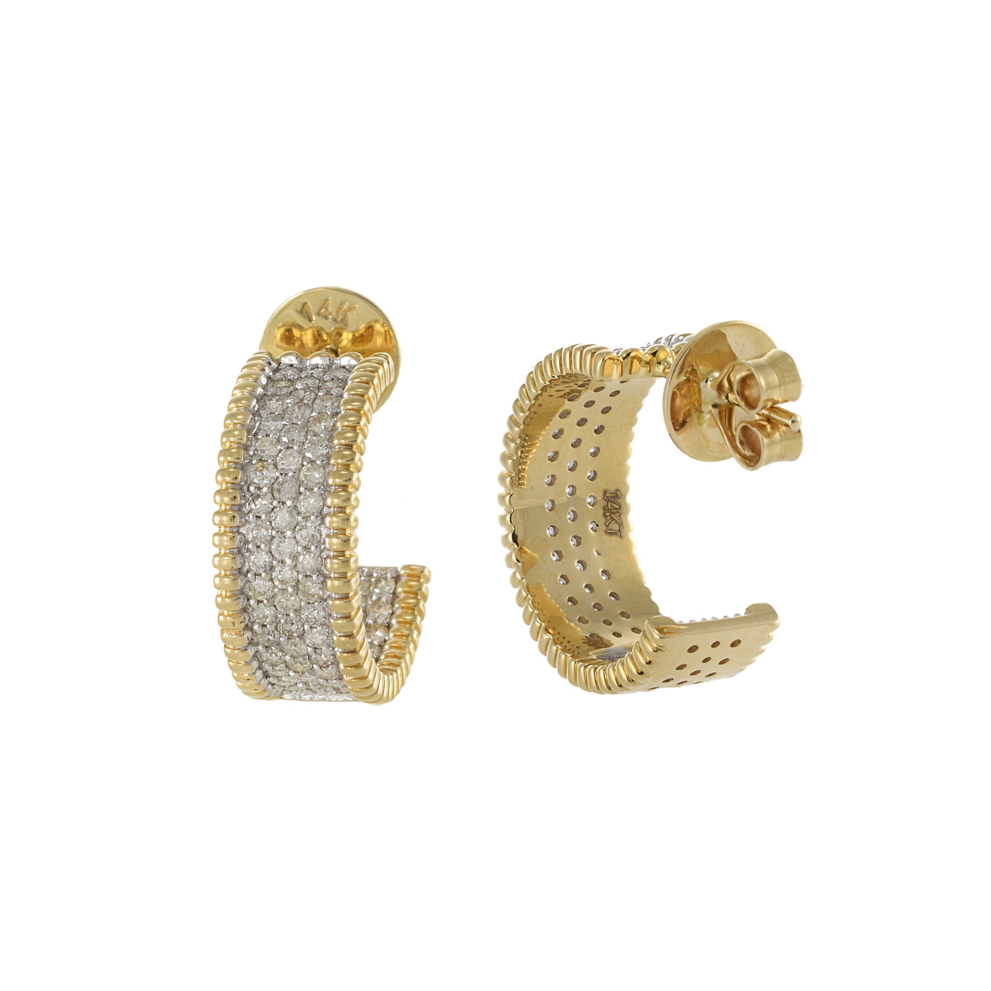 14KT Yellow Gold Open Diamond Huggie Earrings