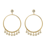 14KT Yellow Gold Open Circle Hoop Earrings with Hanging Bezel Set Diamonds