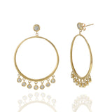 14KT Yellow Gold Open Circle Hoop Earrings with Hanging Bezel Set Diamonds