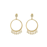 14KT Yellow Gold Small Open Circle Hoop Earrings with Hanging Bezel Set Diamonds