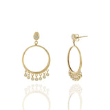 14KT Yellow Gold Small Open Circle Hoop Earrings with Hanging Bezel Set Diamonds