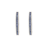 14KT White Gold Blue Sapphire and Diamond Oval Hoop Earrings