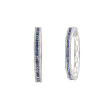 14KT White Gold Blue Sapphire and Diamond Oval Hoop Earrings