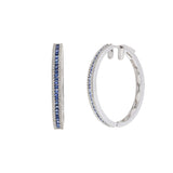 14KT White Gold Blue Sapphire and Diamond Oval Hoop Earrings