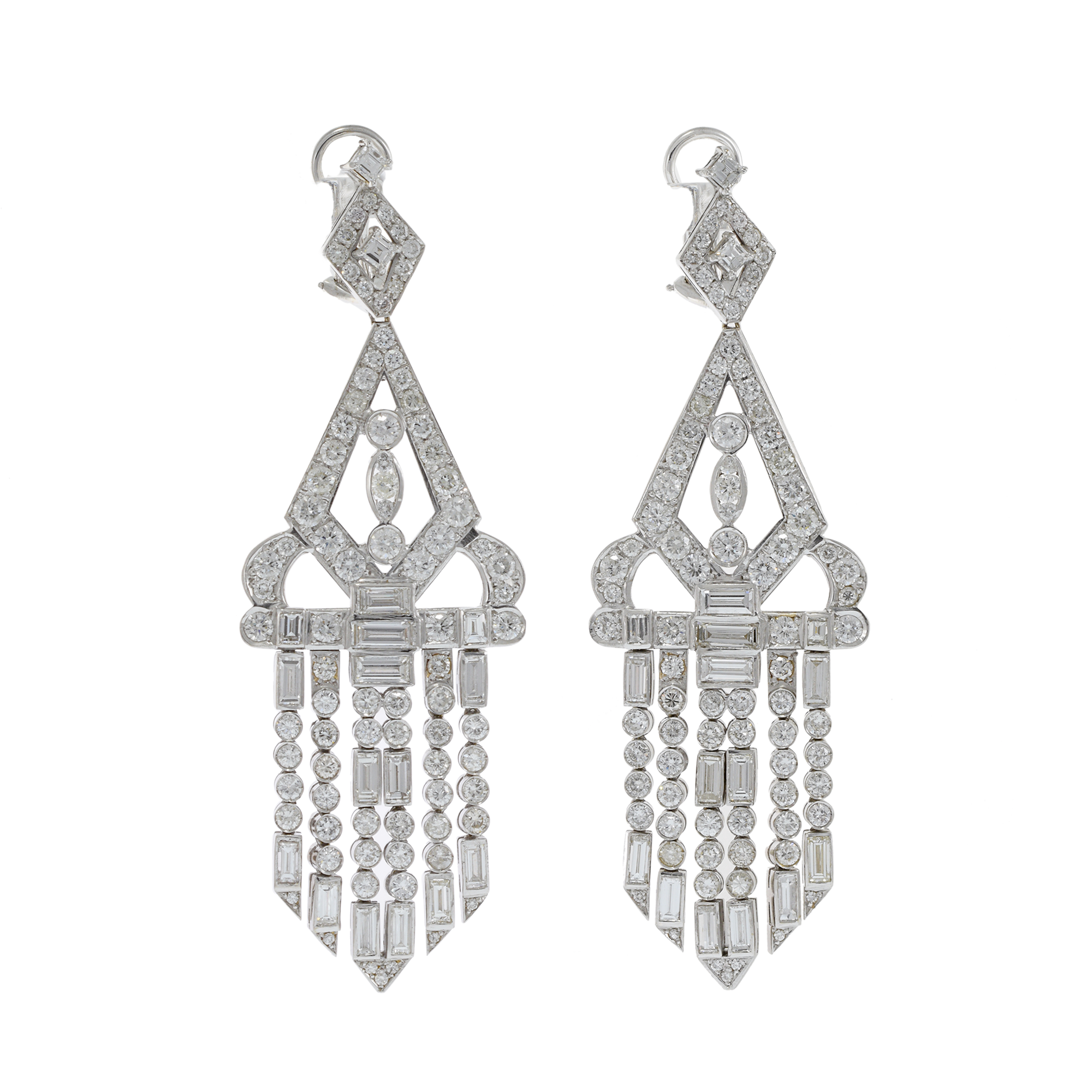 Vintage Retro Period 14KT White Gold Chandelier Diamond Earrings