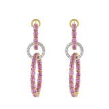 18KT White and Yellow Gold Pink Sapphire and Diamond Interlocking Hoop Earrings