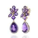 14KT Yellow Gold Multi-Cut Amethyst and Diamond Drop Earrings