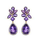 14KT Yellow Gold Multi-Cut Amethyst and Diamond Drop Earrings