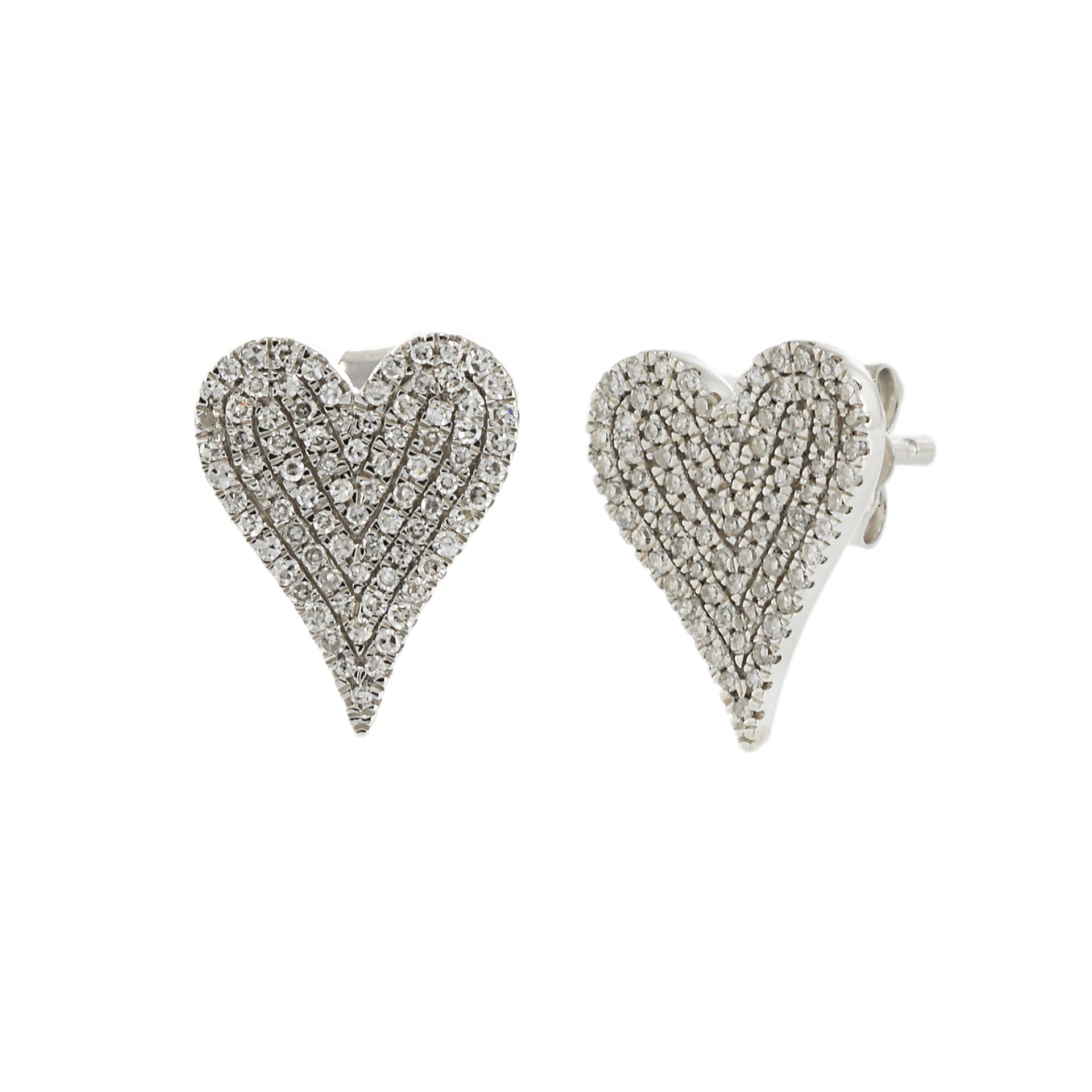 14KT White Gold Pave Heart Diamond Earrings