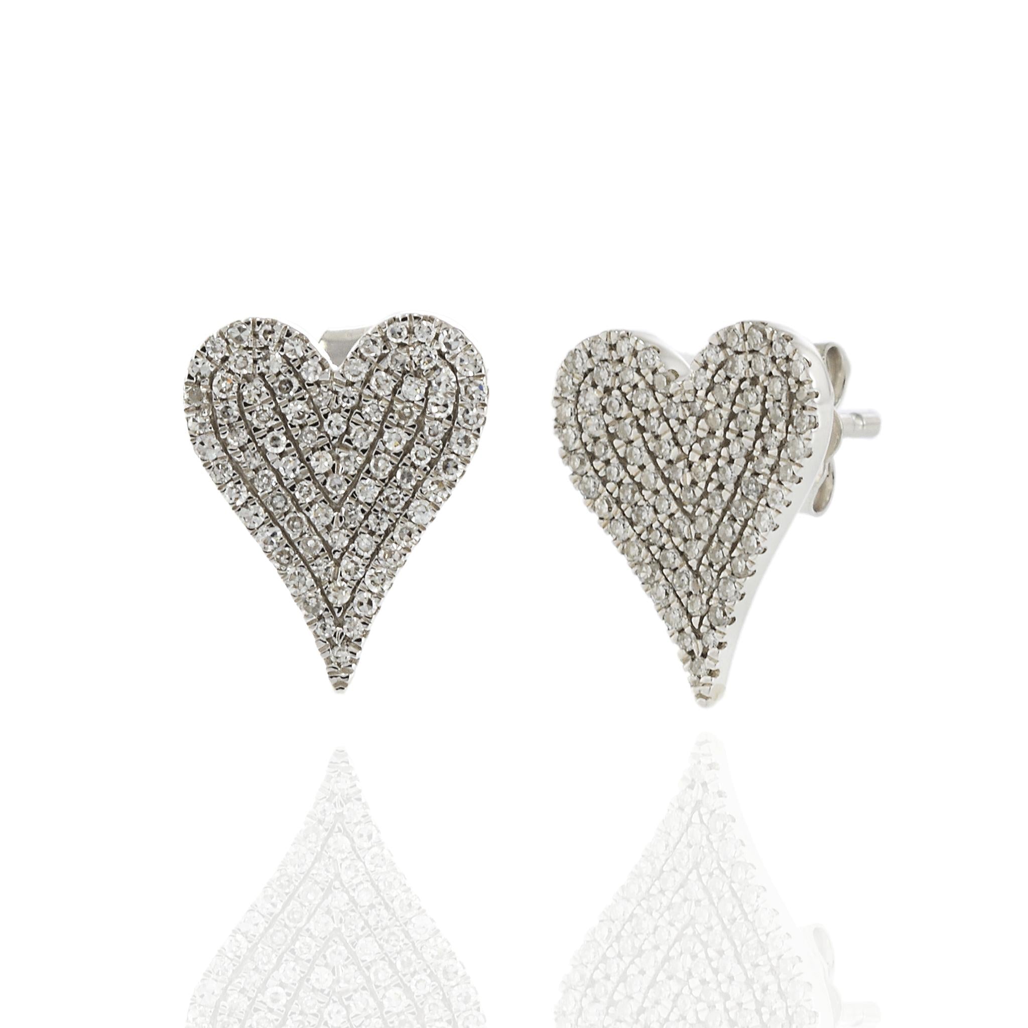 14KT White Gold Pave Heart Diamond Earrings