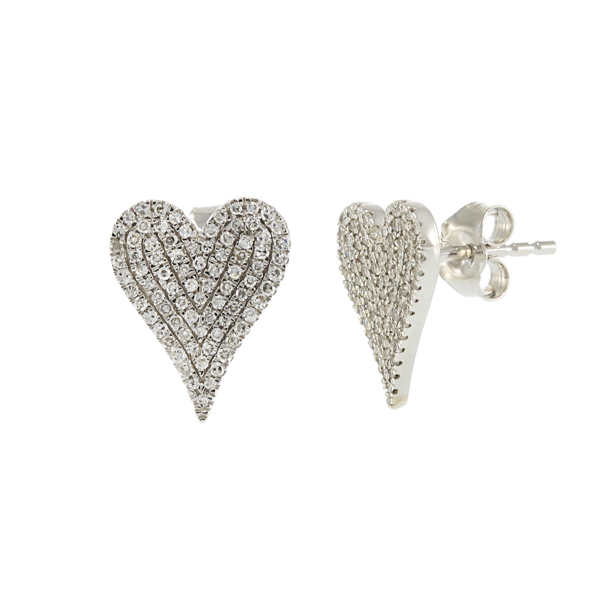 14KT White Gold Pave Heart Diamond Earrings