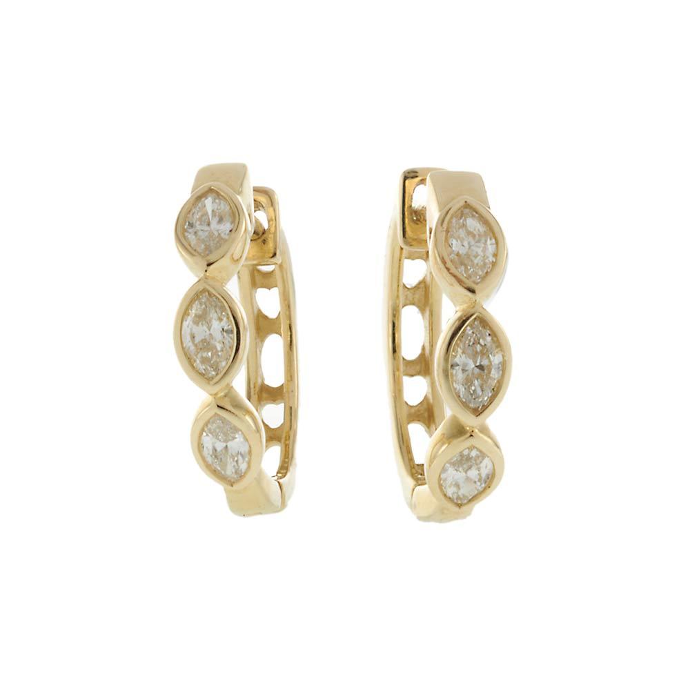 14KT Yellow Gold Marquise Diamond Huggie Hoop Earrings