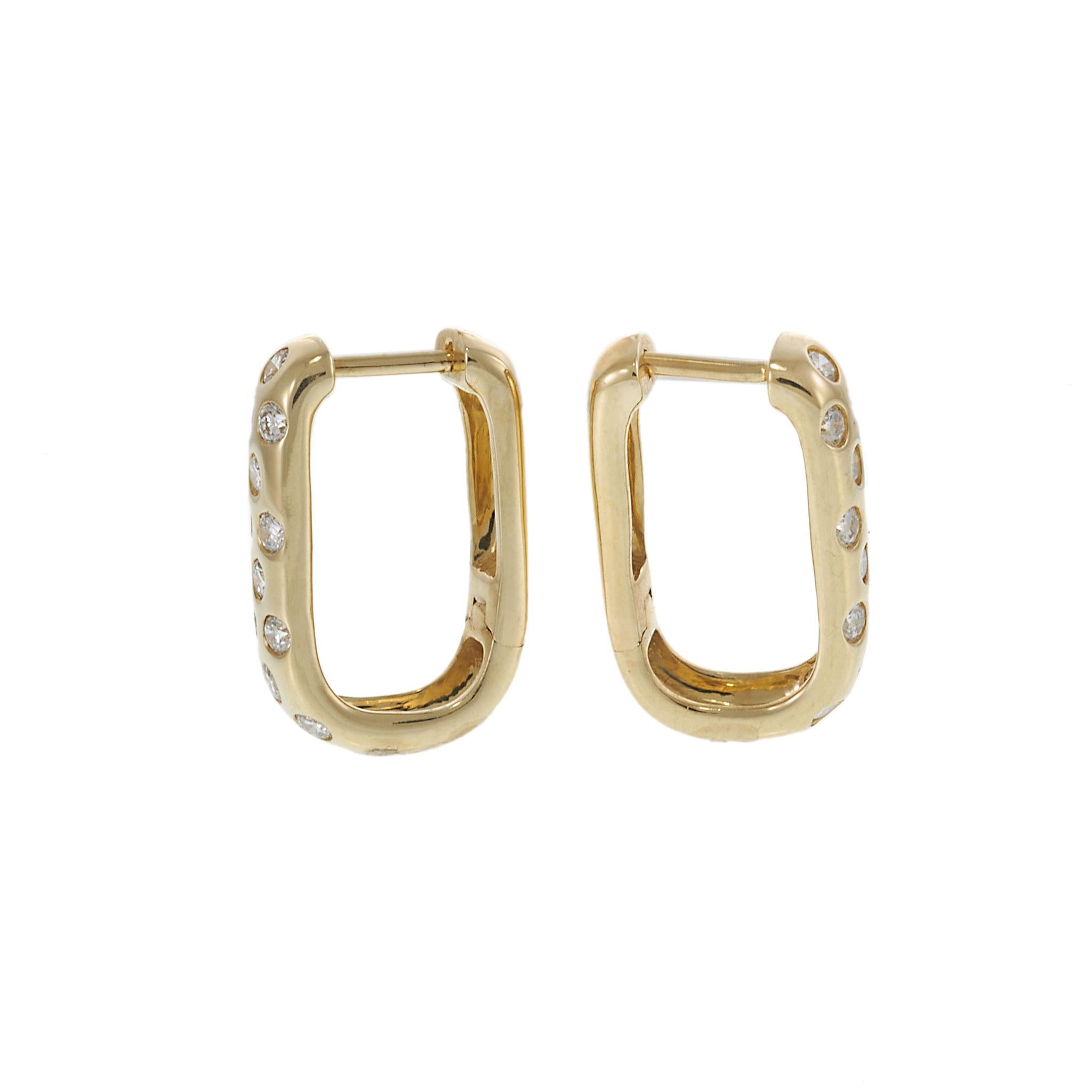 14KT Yellow Gold & Diamond Square Huggie Earrings
