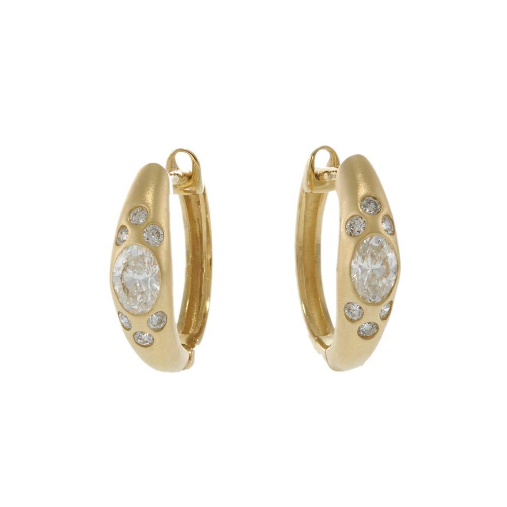 14KT Yellow Gold Round & Oval Diamond Huggie Hoop Earrings