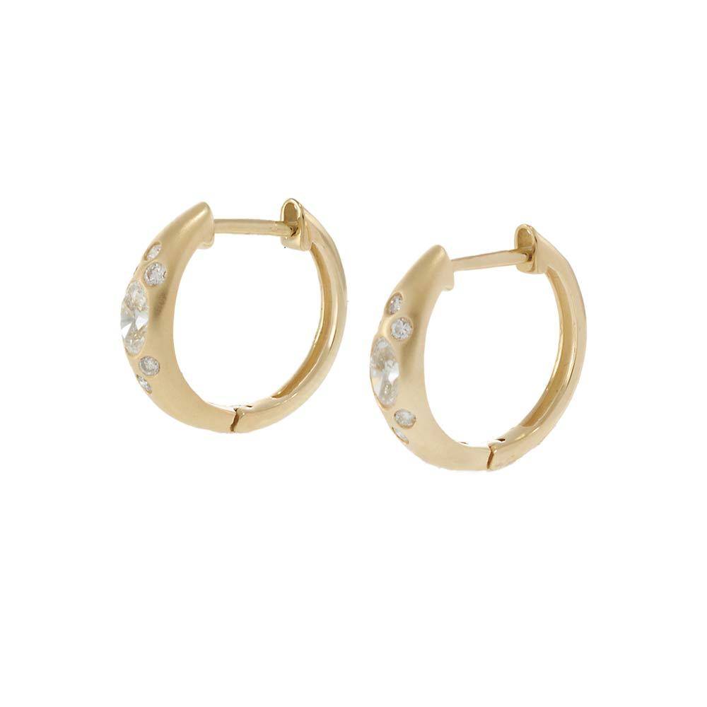 14KT Yellow Gold Round & Oval Diamond Huggie Hoop Earrings